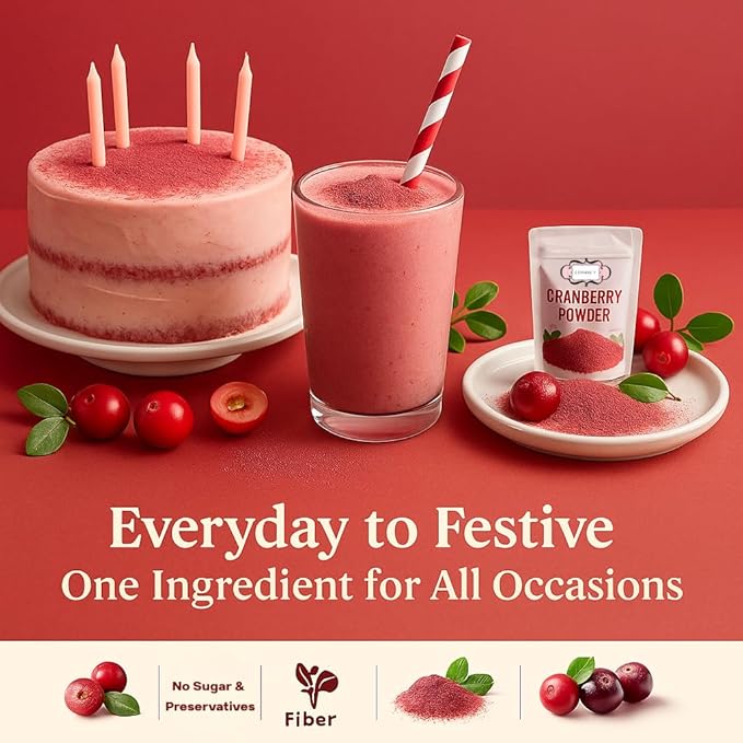 Confect Cranberry Powder | Pure & Natural Fruit Powder for Smoothies, Baking, Beverages, Juices, Tea & DIY Recipes | Vegan, Gluten-Free, No Added Sugar – 100g