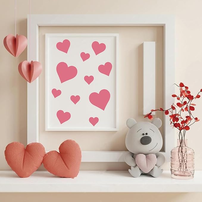 16 Pieces Heart Stencils for Crafts Reusable Mixed Media Geometric Stencils for Painting on Canvas Scrapbook Paper Fabric Pillows Card Making (16 Heart)