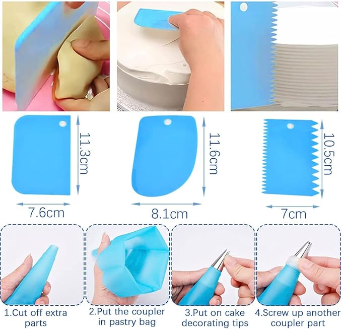 Cake Square Pan Sets for Baking + Cake Decorating Supplies: 4 Non-Stick Springform Pans Set (8.5,9.5, 10, 11 inches), Icing Tips, Cake Leveler – Multi-functional Leak-Proof CheeseCake Pan & eBook