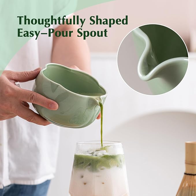 Matcha Set, 8Pcs Floral Ceramic Matcha Set with Matcha Whisk, Holder, Scoop, Scoop Rest, Sifter, Spoon and Tea Towel - Thoughtful Matcha Whisk Set Gift for Matcha Lovers (Green)