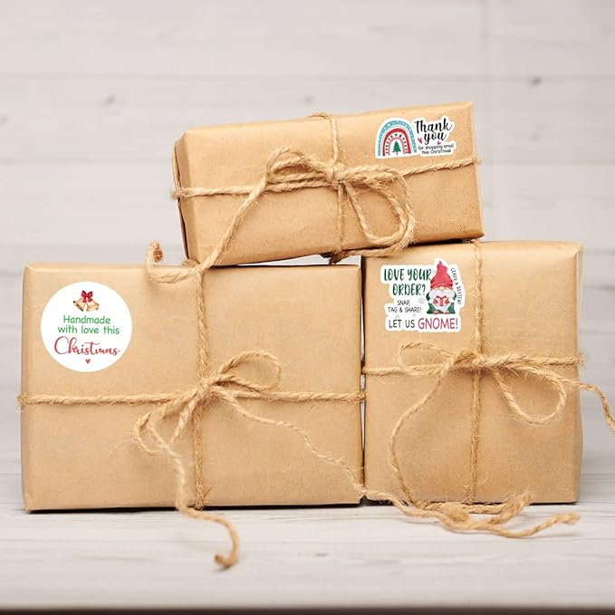 240 PCS Handmade With Love This Christmas Stickers for Small Business Envelopes, Packages, Goods, Bags - Cute Christmas Theme Shop Seals