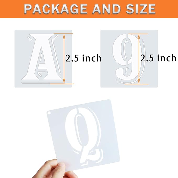 2.5 Inch Letter Stencils Symbol Numbers Craft Stencils, 42 Pcs Reusable Plastic Alphabet Templates for Painting on Wood, Wall, Fabric, Rock, Glass, Signage, DIY Art Projects