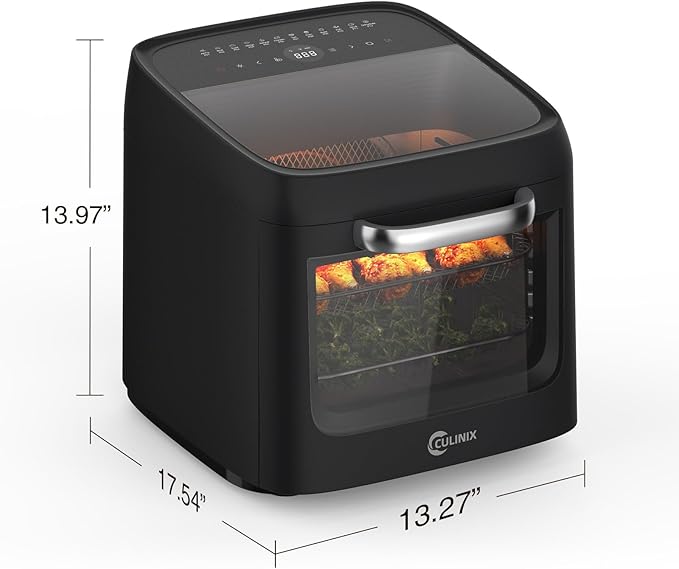 12L Air Fryer Toaster Oven Combo with 2 Viewing Windows, 12-IN-1 Multifunctional Digital Large Air Fryer with Rotisserie & Dehydrator, 8 Accessories Included, Black
