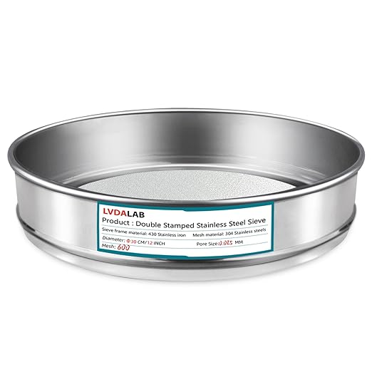 304 Stainless Steel Lab Sieve Screen Mesh, 600 Mesh(0.025mm) Aperture Test Sieve, 12Inch(30cm) Diameter Economy Standard Analysis Sample Test Sieves for Industrial Laboratory Homes