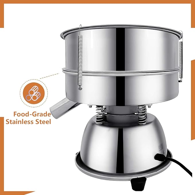 Automatic Powder Sifter Machine 12 Mesh 80 Mesh Automatic Sieve Shaker Vibrating Machine 110V Stainless Steel Sieve Shaker Machine with 2 Screens, Sieve Shaker Machine for Flour Powders