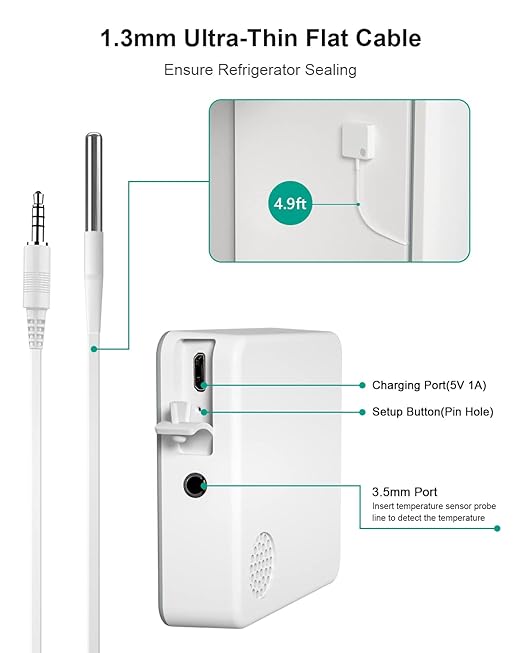 MOCREO WiFi Thermometer Freezer Alarm, Email Alert, App Notification, Data Record Export, No Subscription Fee, Remote Wireless Temperature Sensor for Refrigerator, Freezer, Hot Tub (2 Pack)