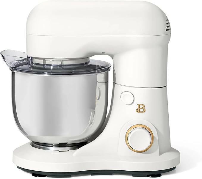 Beautiful 3.5 Qt Tilt-Head Stand Mixer | 12-Speed 300 W Motor | Stainless Bowl Beater, Dough Hook & Whisk by Drew Barrymore (White)