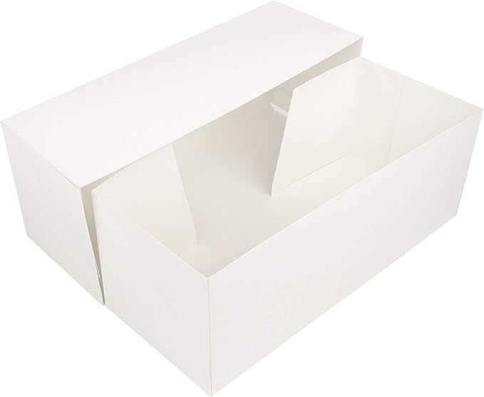 O'CREME White Rectangular Cake Box 14.5 Inch x 5 Inch x 3 Inch High with Scalloped Window - Pack of 25