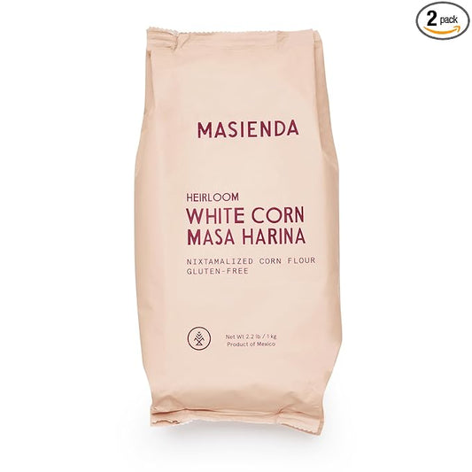Masienda Heirloom White Corn Masa Harina/Flour 2.2 LB (Pack of 2) - Nixtamalized Corn Flour Perfect for Corn Tortillas, Tamales, Tostadas, Pupusas, Arepas and More. Gluten-Free, Non-GMO, Preservative-Free.