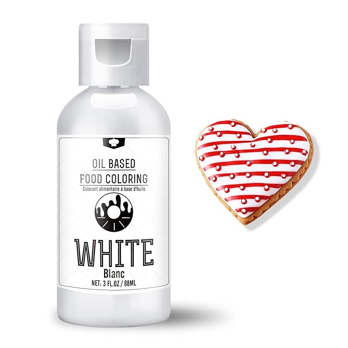 Oil Based Food Coloring for Chocolate - 88ml Vivid Fat Soluble Food Coloring for Candy Melts, Baking, Cake, Cookie - Liquid Tasteless Food Colour Dye for Butter, DIY Fondant and Macaron (White)