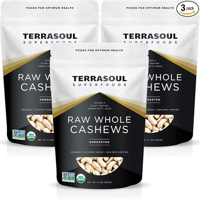 Terrasoul Superfoods Organic Raw Cashews, 6 Lbs (Pack of 3), Premium Quality for Snacking, Baking, and Culinary Creations
