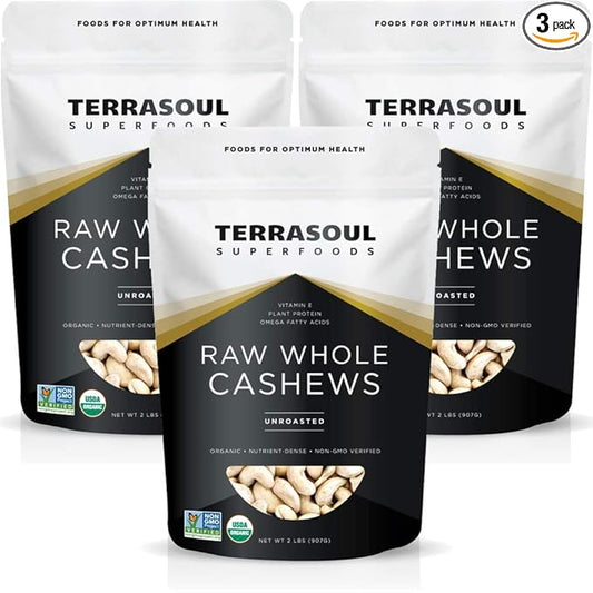 Terrasoul Superfoods Organic Raw Cashews, 6 Lbs (Pack of 3), Premium Quality for Snacking, Baking, and Culinary Creations