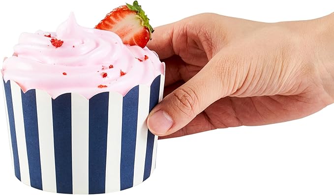 Panificio 10 Ounce Cupcake Wrappers, 200 Scalloped Baking Cups - Oven-Ready, Greaseproof, Blue Striped Paper Cupcake Liners, Disposable, For Birthdays, Baby Showers, Or Weddings - Restaurantware