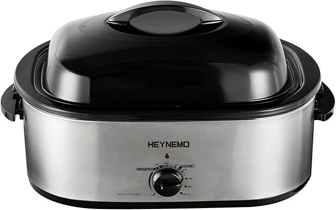 18 Quart Roaster Oven with Self-Basting Lid, Electric Turkey Roaster Oven with Defrost & Warm Function, Adjustable Temperature, Removable Pan Rack, Stainless Steel, Silver