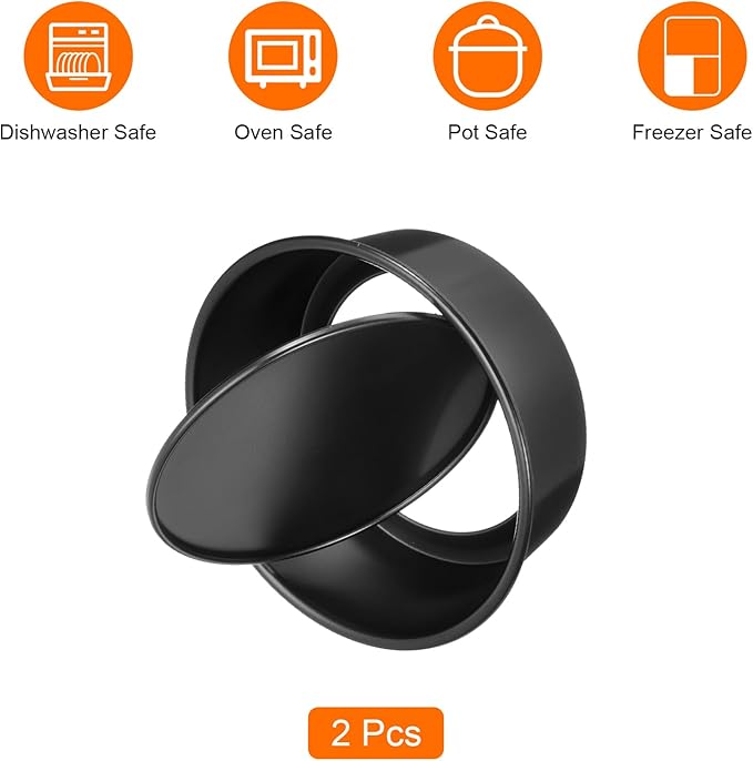 HARFINGTON 2Pcs Round Cake Pan with Removable Loose Bottom 8" Small Cheesecake Pan Nonstick Coating Aluminum Baking Pan for Wedding Birthdays Party Event, Black