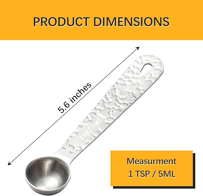 1PCS 1 tsp(1/3tbsp, 5ml) Single Measuring Spoon, Stainless Steel Embossed Measure Scoop Only, Individual Spoon for Cooking and Baking
