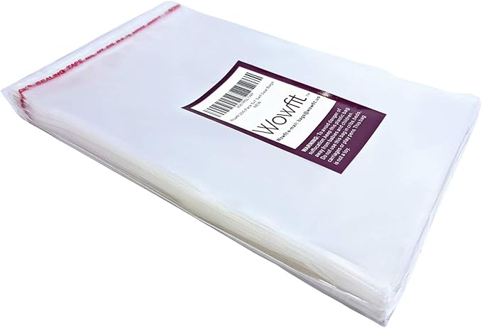 Wowfit 200 Count 5x7 Inch Clear Cellophane Plastic Bags, Resealable Self-Sealing Cello Bags Good for Cookies, Decorative Wrappers, Party Favors, Candy and More