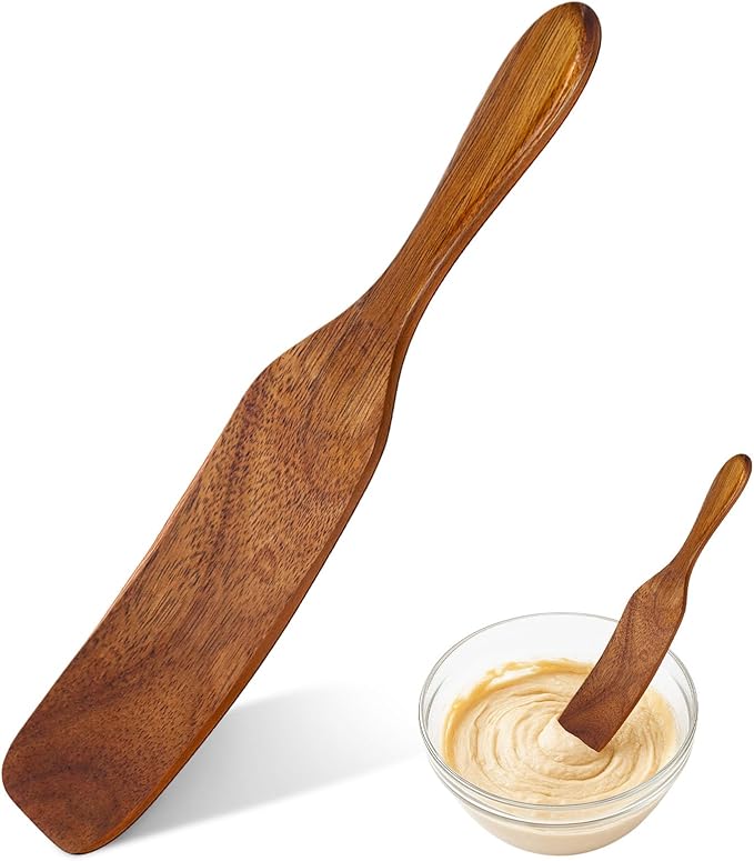 HANSGO Wooden Spurtle for Sourdough Starter, Reaching edge of Pan, Dough Whisk, Stirring, Mixing, Scraping, Wooden Kitchen Utensils for NonStick Cookware, Gift for Sourdough Lovers