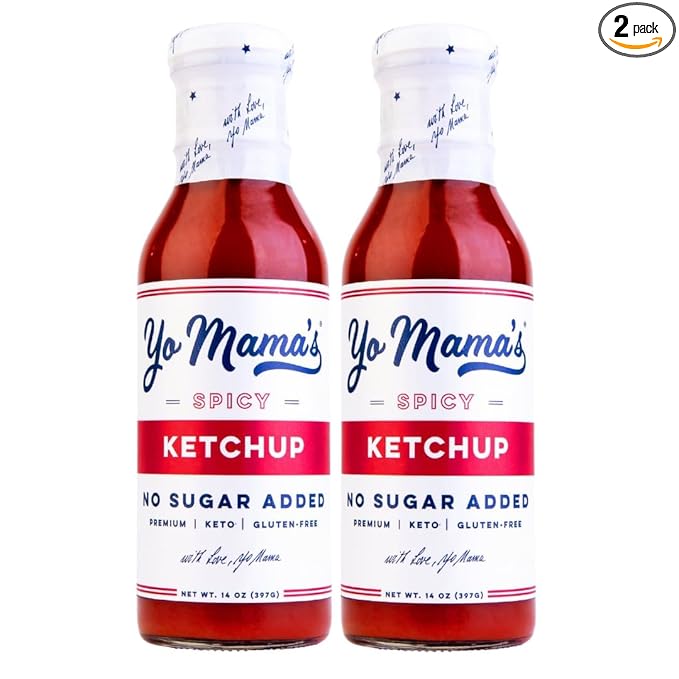 Yo Mama's Foods Keto Spicy Ketchup – Pack of (2) - No Sugar Added, Low Carb, Vegan, Gluten Free, Paleo Friendly, and Made with Whole Non-GMO Tomatoes!