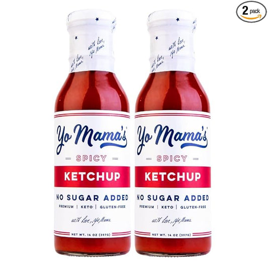Yo Mama's Foods Keto Spicy Ketchup – Pack of (2) - No Sugar Added, Low Carb, Vegan, Gluten Free, Paleo Friendly, and Made with Whole Non-GMO Tomatoes!