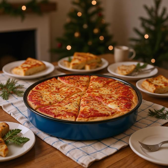 3-Pack Enamel Roasting & Baking Pan Set 10/12/14 Inch Round Deep Cake Pans for Turkey Pizza Casseroles Desserts Oven & Dishwasher High Temperature Resistance Thanksgiving Holiday Gifts & Baking Dishes