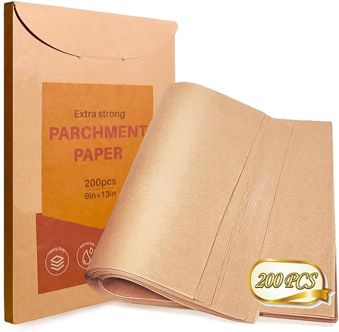 200pcs Unbleached Parchment Paper Sheets, 9x13In Precut Cooking Paper Liners for Baking Sheets, Air Fryer, Microwave, Grilling, Oven, Non-Stick,Non-Toxic, Oil Proof, Food Grade