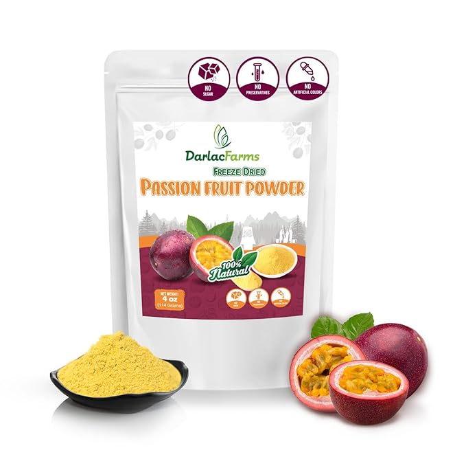 DARLAC FARMS Freeze Dried Passion Fruit Powder 4Oz, Natural ingredients, Nutrient-rich, Vegan, No Add Sugar, Preservative-free, Convenient zip-lock Pouch, Perfect for Drinks, Smoothies, Baking