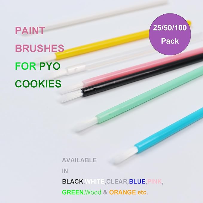 PYO Cookie Paint Brush Disposable Lip Brushes Mini Paint Brush Cookies Disposable Nail Polish Brush Paint Your Own Cookie Food Safe Paint Brushes Mini Paint Brushes Cookies (50, Pink)