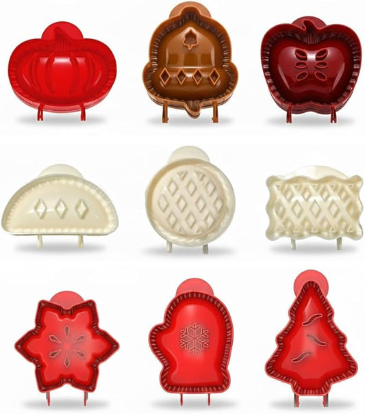 Christmas & Thanksgiving Pie Molds Set, Festive Shaped Pie Press Cutters for Mini Pies, Hand Pies, Empanadas – Non-Stick Baking Tools for Holiday Baking & Gifting (D 9PC)
