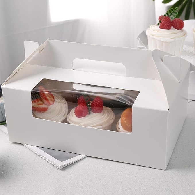 VGOODALL 6 Count Cupcake Boxes,8 Sets White Cupcake Containers with Window for Weeding Birthday Holiday Bakery Supplies Party Decorations 9.3" x 6" x 3.5"