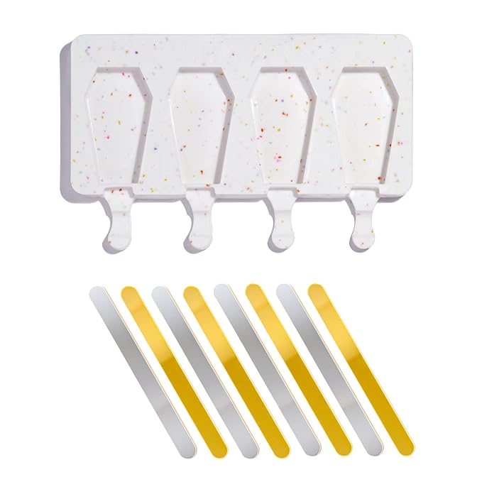 Fancy Sprinkles Elvira Coffin Cakesicle Mold, 4 Cavities Reusable Silicone, For Baking & Dessert Decorating, Includes 8 Dual-Sided Metallic Acrylic Sticks (10 ¼” x ⅞” x 6 ⅜”)