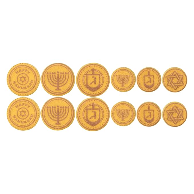 Hanukkah Gelt Edible Sugar Decoration Toppers, 12 Count