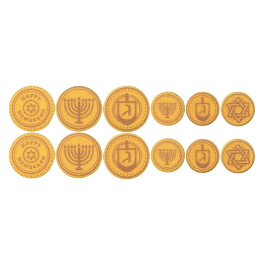 Hanukkah Gelt Edible Sugar Decoration Toppers, 12 Count