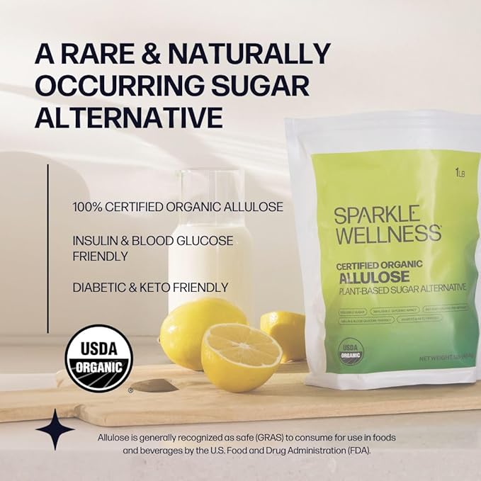 Sparkle Wellness Organic Allulose | A plant-based sugar alternative with zero glycemic impact | Keto-Friendly, Non-Glycemic, Plant-Based Sugar Substitute for Baking, Coffee, Cooking & Drinks