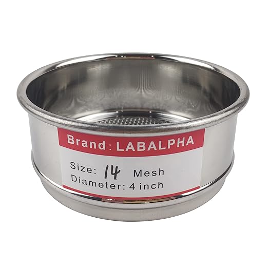 LABALPHA 14 Mesh Lab Sieves, Test Sieve #14 Mesh, 4'' Diameter, 304 Stainless Steel Wire Cloth (1.43mm)