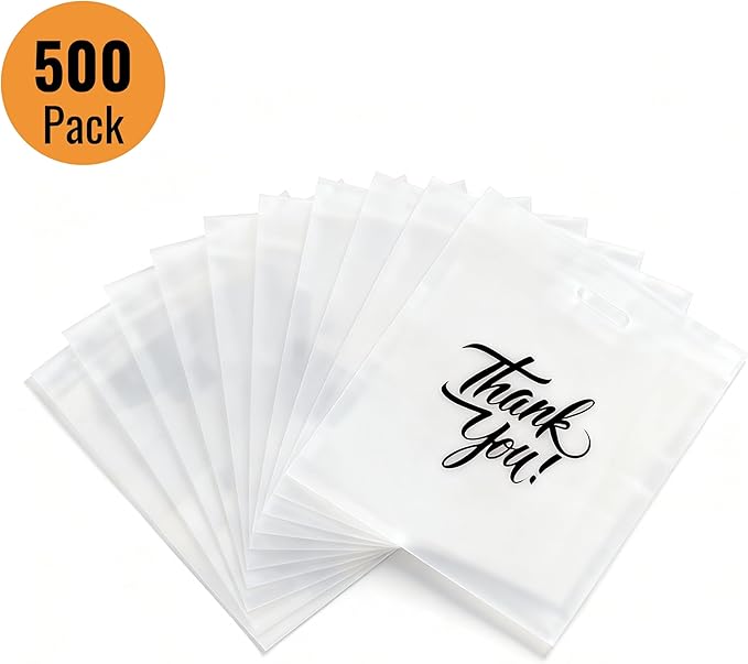 Infinite Pack Thank You Merchandise Bags, Die Cut Handles, Retail Shopping Bags for Boutique - Choose Color & Size