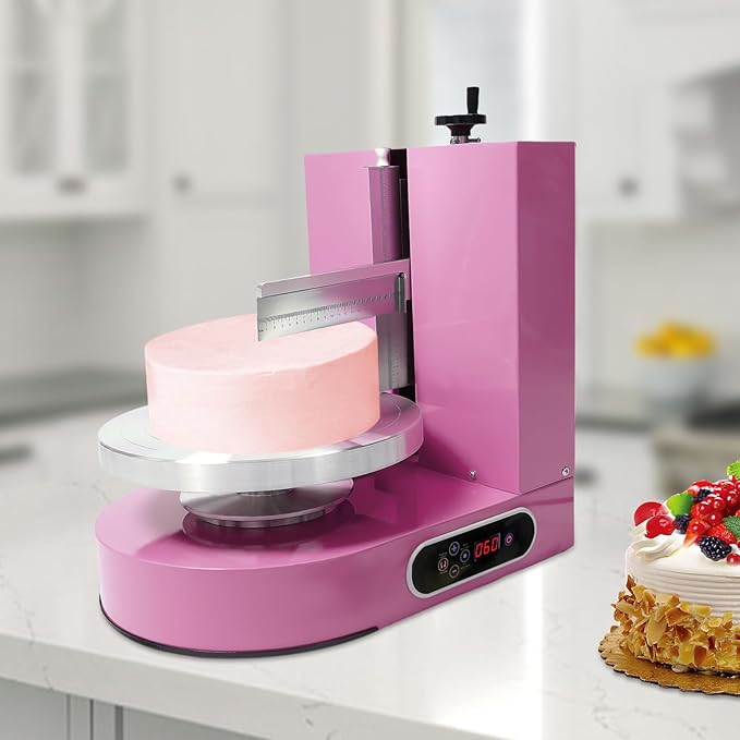 4-12inch Cake Cream Spreading Machine, Automatic Cake Butter Cream Spreading Machine Turntable with Adjustable Scraper, for Households, Dessert Shops (Pink)