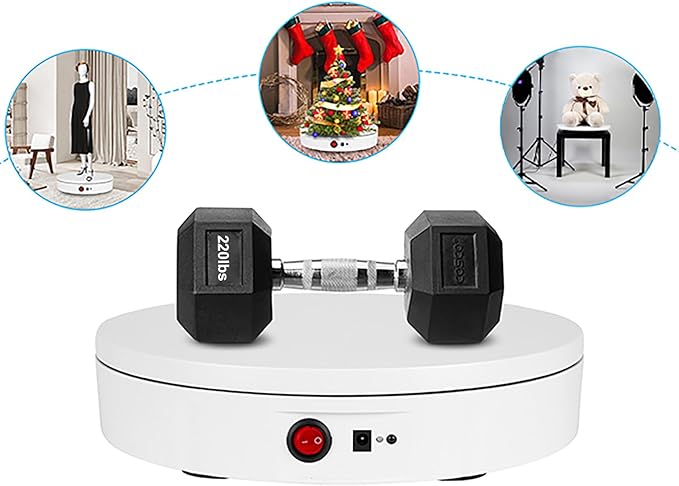 Rotating Display Stand 11.8'' Motorized Turntable Spinning Photography Turntable with Telecontroller (White Wired Charge/with Remote controller)