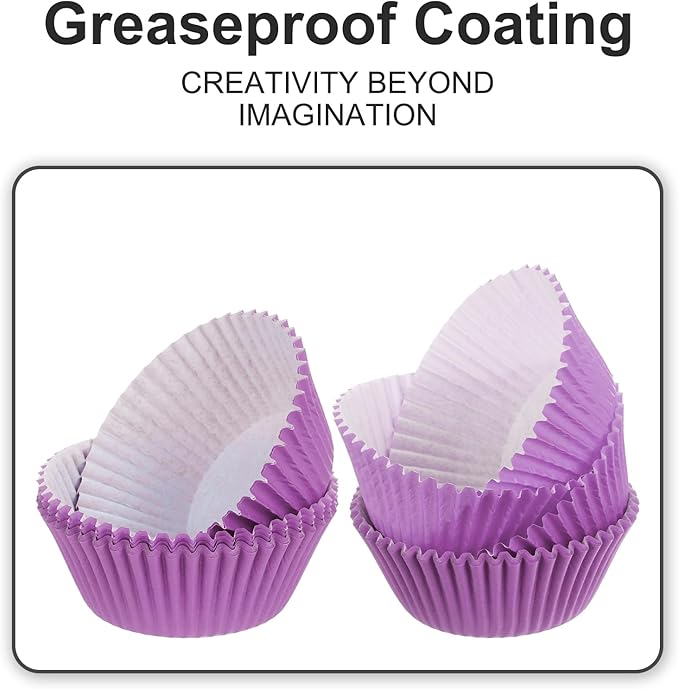 uxcell 100 Pcs Cupcake Liners, Muffins Paper Baking Cups Wrappers Standard Greaseproof for Baking Cupcake Wrapper, Purple