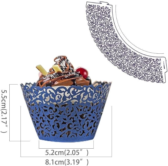 YOZATIA 60PCS Standard Navy Blue Cupcake Wrappers, Laser Cut Vine Lace Cupcake Decorative Liners for Party Supplies (Navy Blue)