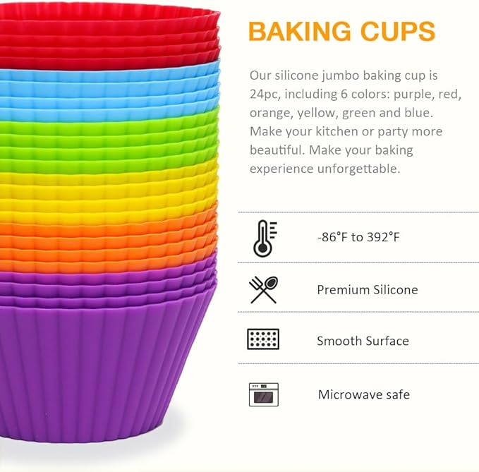 Extra Large Silicone Cupcake Muffin Cups 24 Pack, 3.54 Inch Cupcake and Muffin Liners, Reusable Jumbo Silicone Baking Cups for Cupcakes, Muffin(Multicolor)