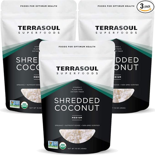 Terrasoul Superfoods Organic Coconut Flakes, 3 Lbs (3 Pack) - Medium Flakes | Unsweetened | Perfect for Baking