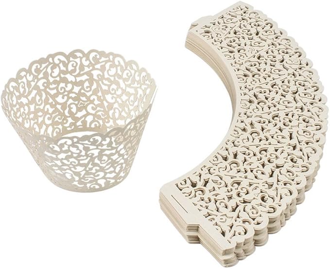 YOZATIA 60PCS Ivory Cupcake Wrappers, Lace Cupcake Liners Laser cut Cupcake Papers for Wedding/Birthday Party Decoration (ivory)