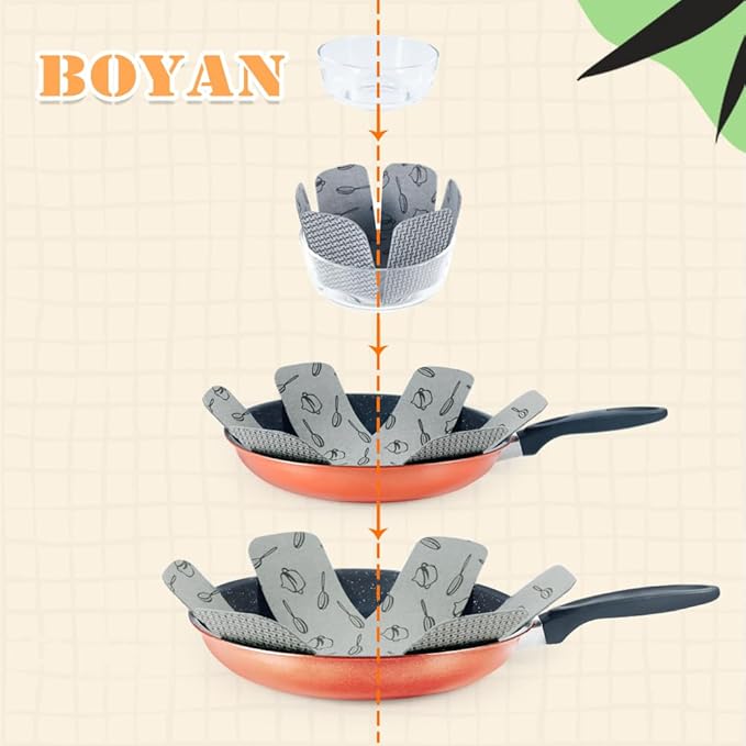 BOYAN Pot and Pan Protectors, Larger & Thicker Felt Pot Protectors for Stacking, Set of 12 & 3 Different Sizes, Cookware Accessories, Pan Separators for Stacking Skillet Fry Pan Ceramic Glassware