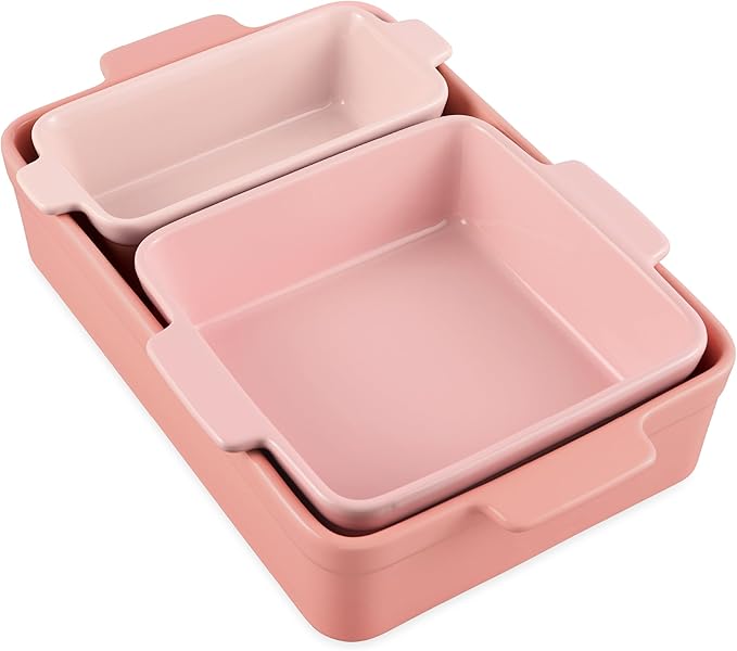 Best Choice Products Set of 3 Large Serving Trays, Party Platters and Ceramic Non-Stick Bakeware For Appetizers, Charcuterie, Snack, Dessert, Casserole, Sour Dough Bread Loaf - Pink Champagne