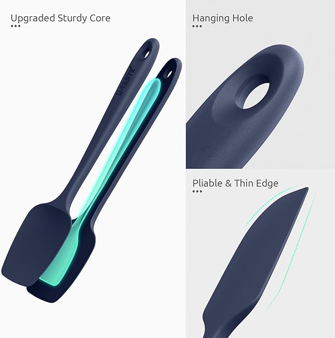 U-Taste Heat Resistant Silicone Spatulas: 480ºF Hot Proof Food Grade Flexible Silicon Baking Scraper, Food Grade Rubber Kitchen Cooking Mixing Utensil for Nonstick Cookware Set of 4(Midnight Blue)