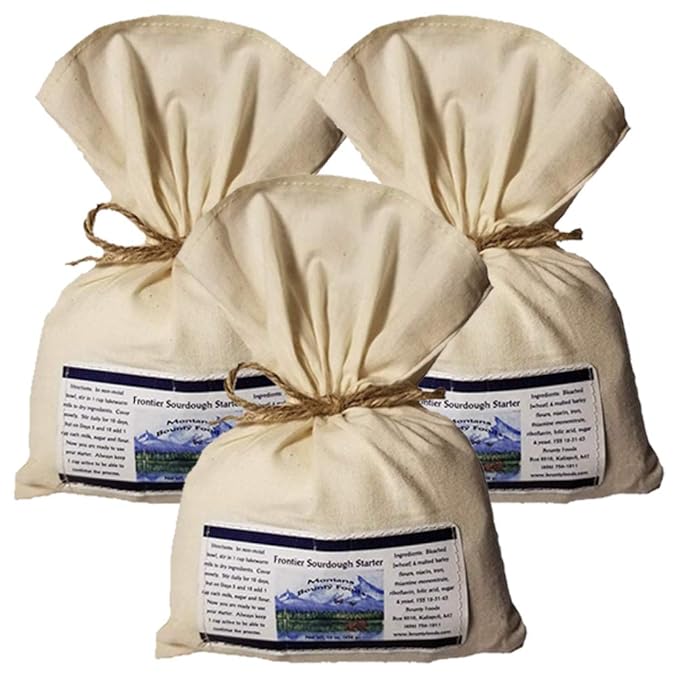 Bounty Foods Montana Sourdough Starter Set – 16 oz 3 Pack Artisan Bread Kit in Western-Style Burlap Bag – Wild Yeast Culture for Real Rustic Sourdough – Pioneer-Style Baking from the American West