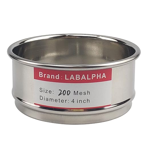 LABALPHA 200 Mesh Lab Sieves, Test Sieve #200 Mesh, 4'' Diameter, 304 Stainless Steel Wire Cloth (0.075mm)