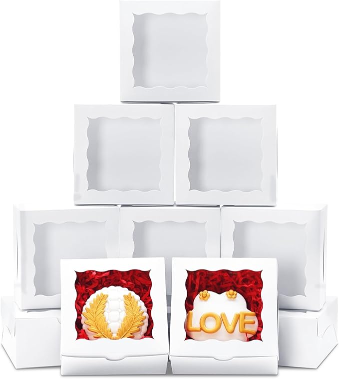 40pcs Cookie Boxes 4x4x2 Inch Bakery Boxes with Window Dessert Treat Box Chocolate Covered Strawberries Box for Wedding Party Birthday