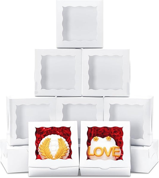 100pcs Cookie Boxes 4x4x2 Inch Bakery Boxes with Window Dessert Treat Box Chocolate Covered Strawberries Box for Wedding Party Birthday